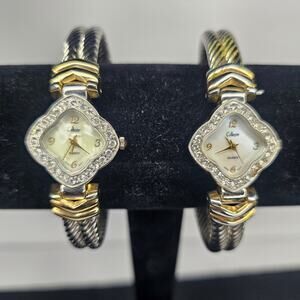 Two COLLEZIO Women's 25mm Twisted Cuff Band Crystal Vintage WATCH As Is Lot of 2